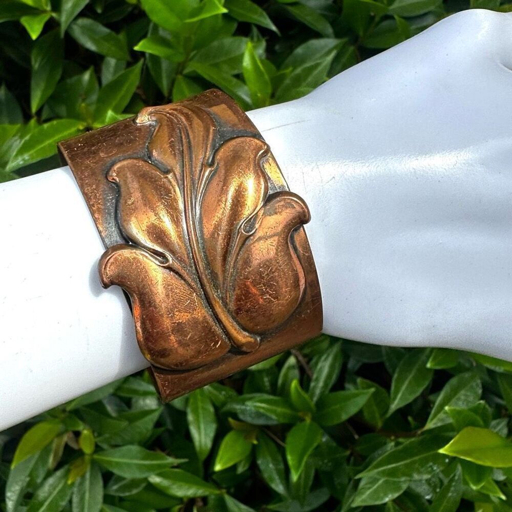 Copper leafโwide cuff bracelet
